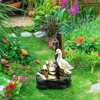 Animal Garden Statue Water Fountain with LED Light